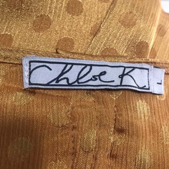 CHLOE K Mustard Yellow Satin Polka Dot Bow Blouse M - Picture 5 of 6